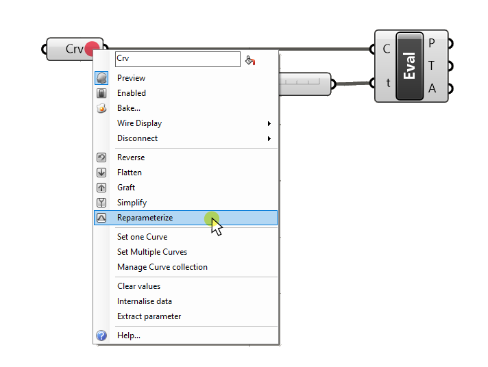 How to reparameterize a curve in Grasshopper