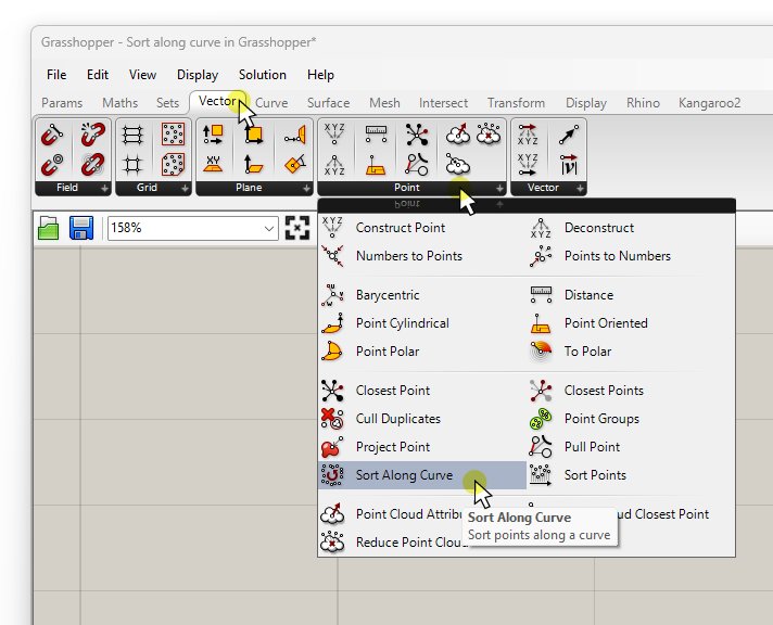 Adding the Sort Along Curve component