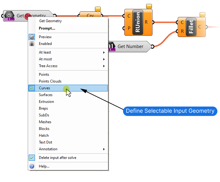 Define Selectable Input for the Grasshopper Player