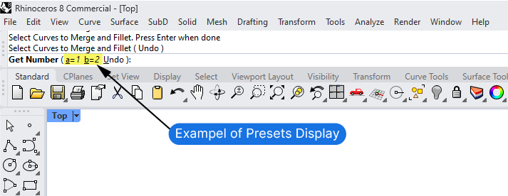 Example of preset display