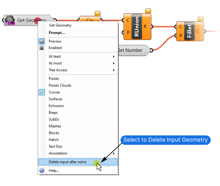Option to delete the input geometry