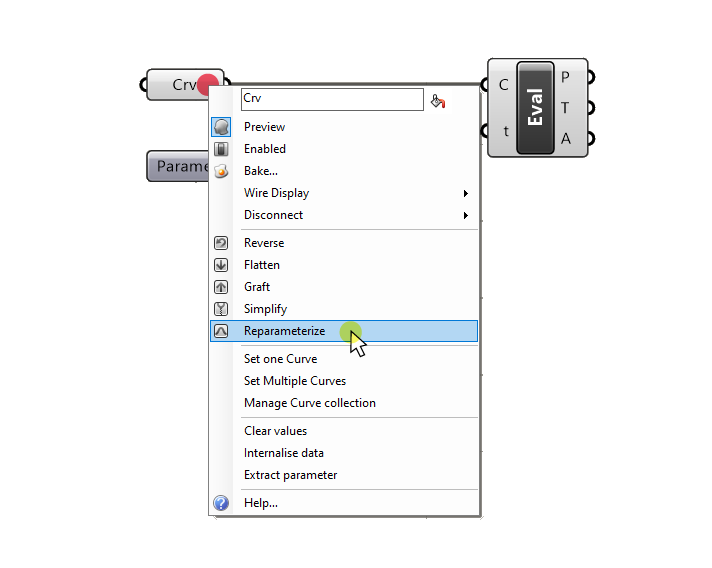 Reparametrizing a Curve container