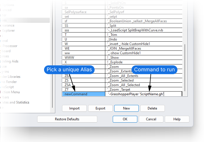 Specifying the Grasshopper Player command