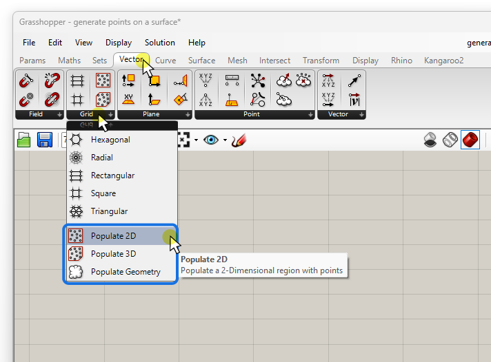 Where to find the populate components in Grasshopper