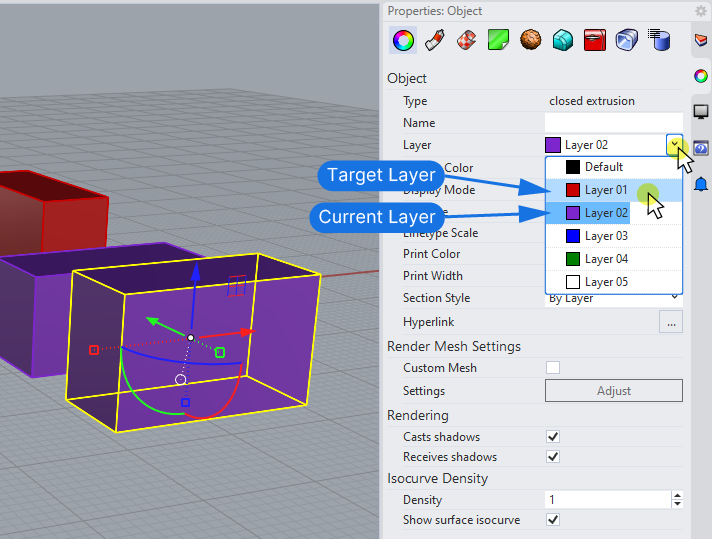 Changing Layer with the Object Properties in Rhino