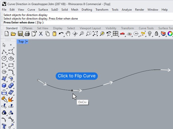 Flipping Curves in Rhino with the Dir command