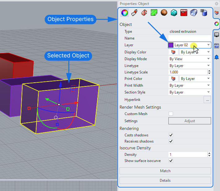 Object Properties and Layer in Rhino