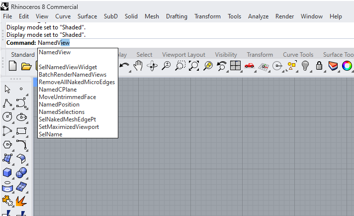 Opening the NamedView Panel in Rhino