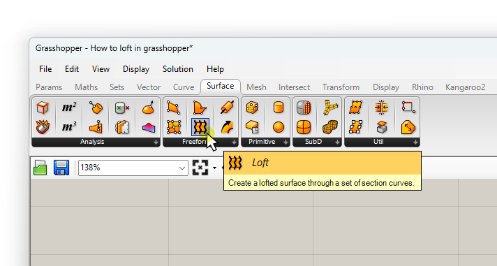 Where to find the Loft component in Grasshopper
