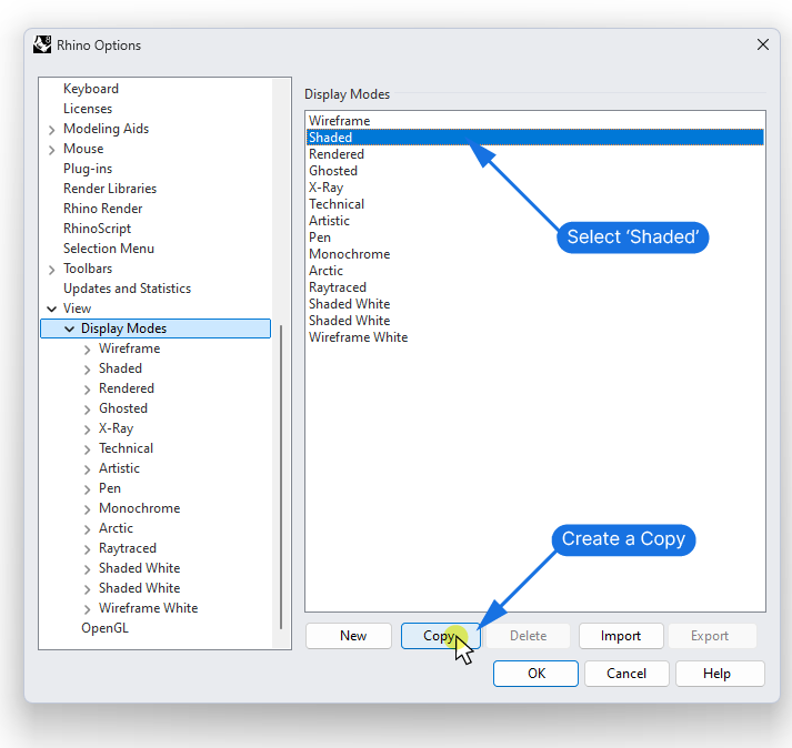 Copying a Display Mode in Rhino