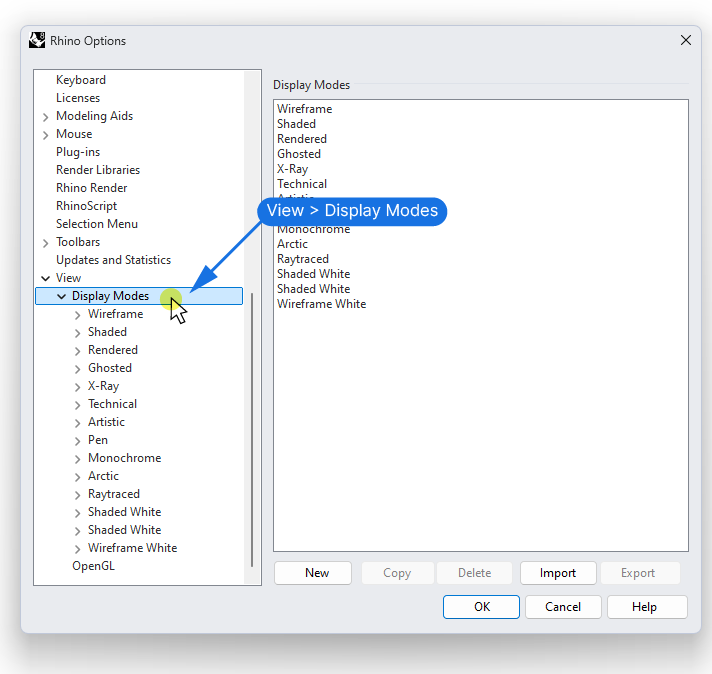 Display Mode Options in Rhino