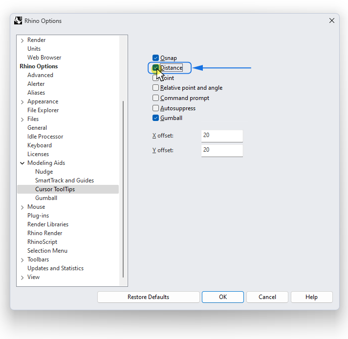 Enabling Distance Display in Cursor Tooltips