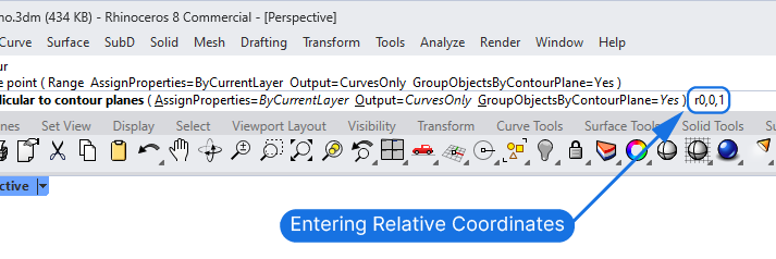 How to enter relative coordinates in Rhino