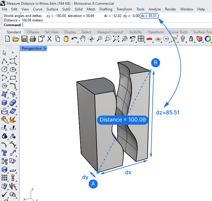 Measuring Vertical distance in Rhino