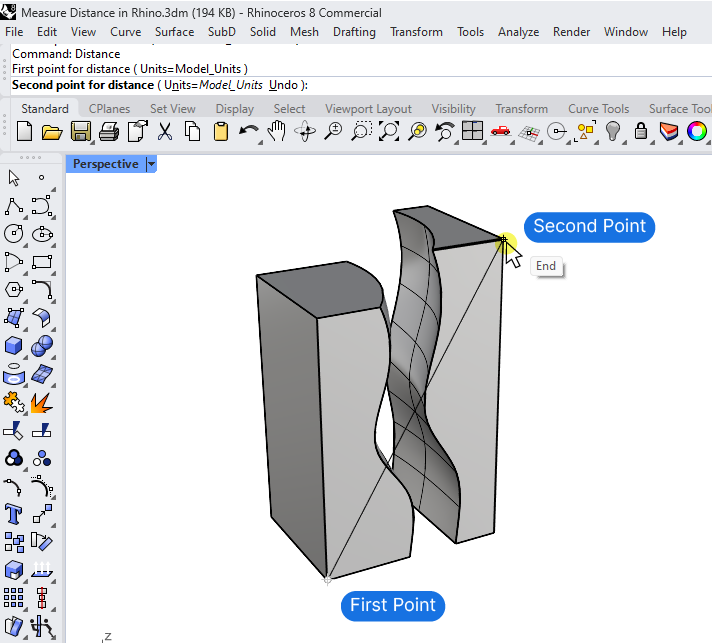 Measuring the Distance between two points in Rhino