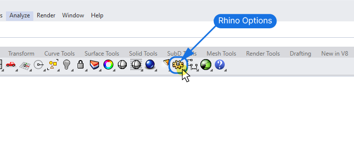 Opening the Rhino Settings