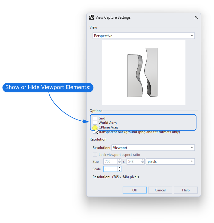 The ViewCapture Settings Window in Rhino 1