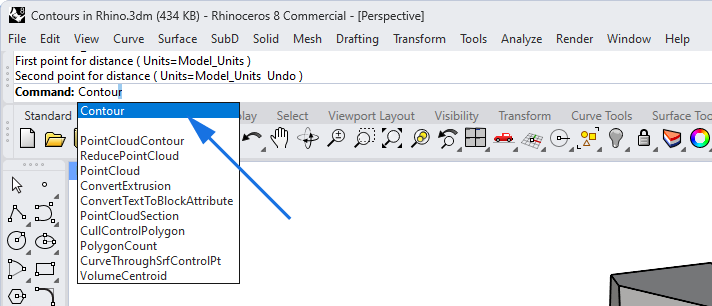 Typing Contour into the Rhino terminal