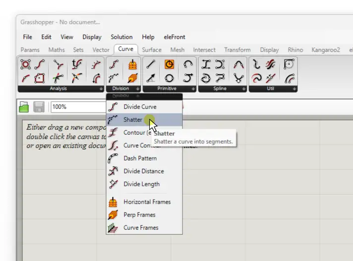 Adding the Shatter Component in Grasshopper