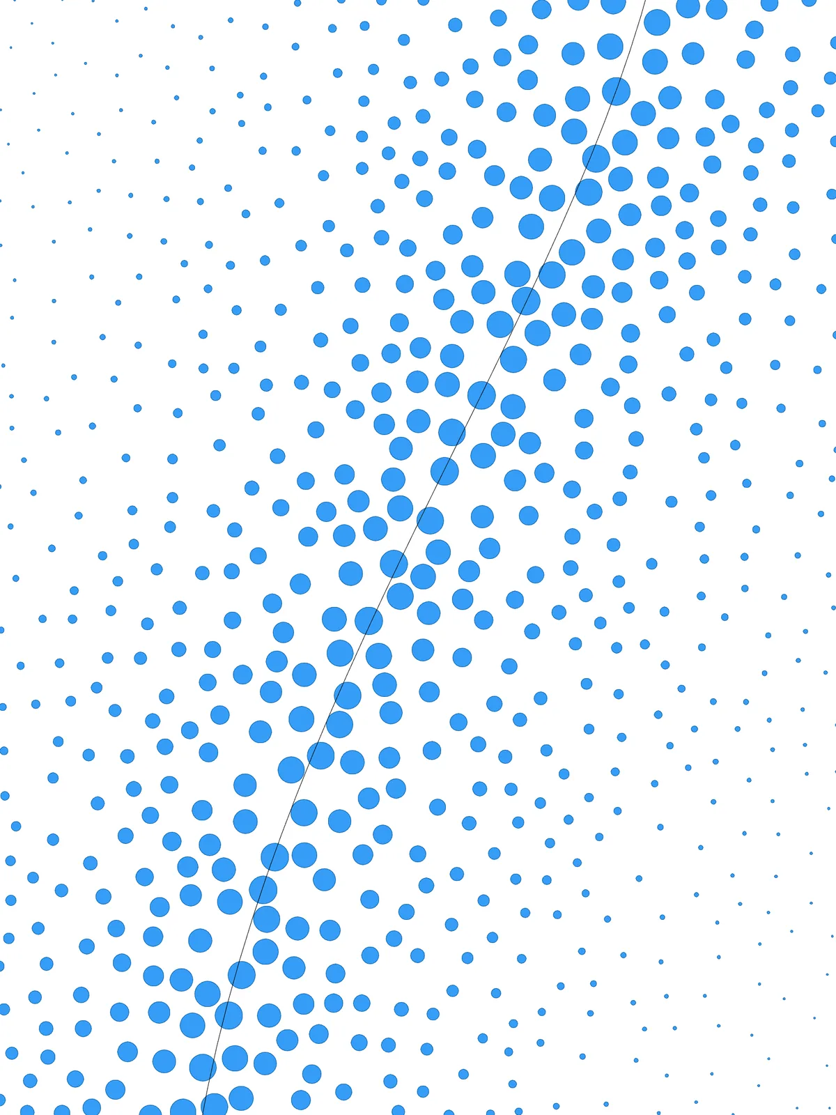 Bubbles Along Curve Grasshopper pattern: dots growing larger along a diagonal curve